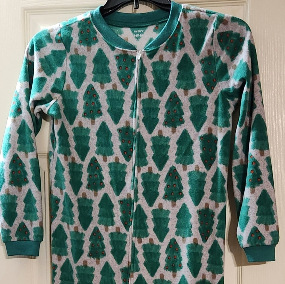 Carter's Green Christmas Tree Footed Pajamas Boys Size 14